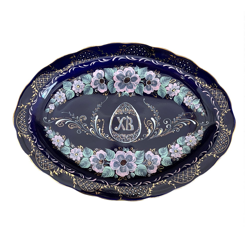 Блюдо овальное Лаванда большое к Пасхе Гжельский фарфоровый завод
