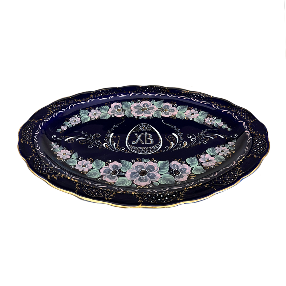 Блюдо овальное Лаванда большое к Пасхе Гжельский фарфоровый завод