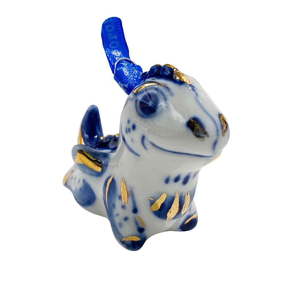 Елочная игрушка Дракончик мини с золотом Гжельский фарфоровый завод