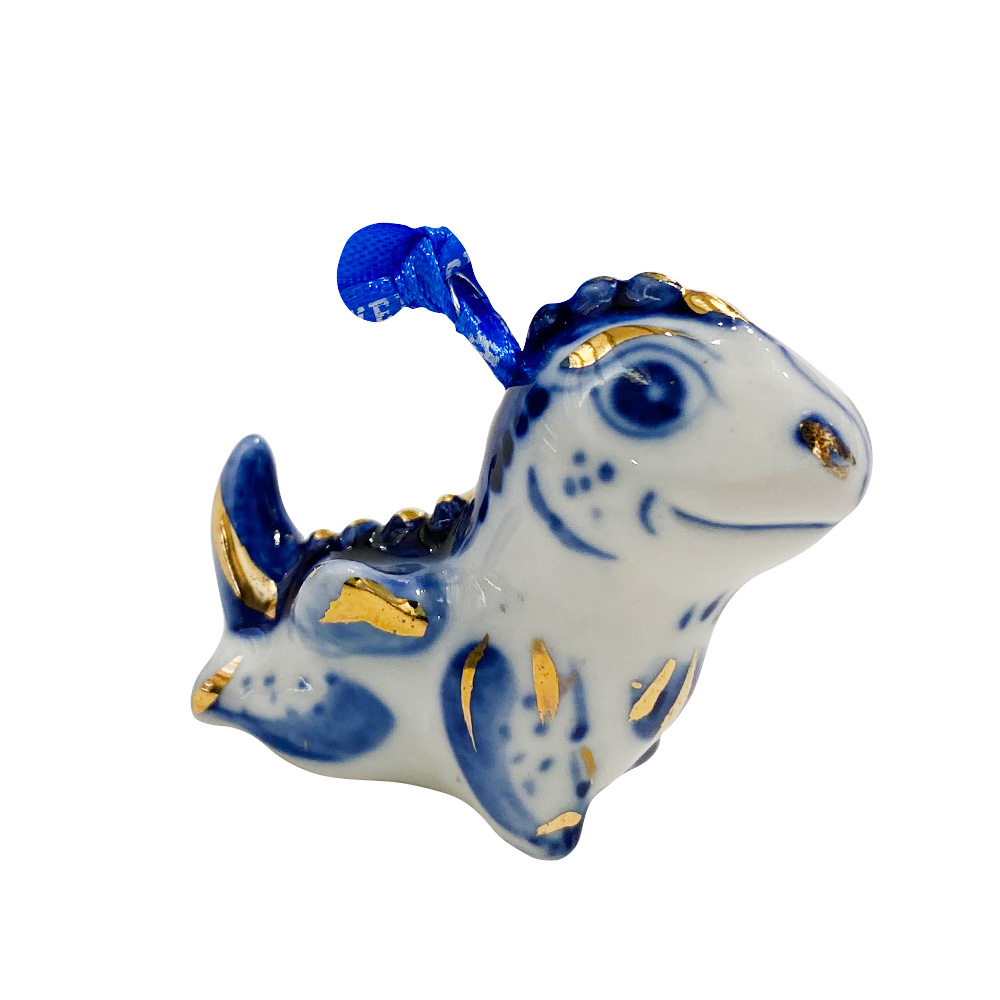 Елочная игрушка Дракончик мини с золотом Гжельский фарфоровый завод