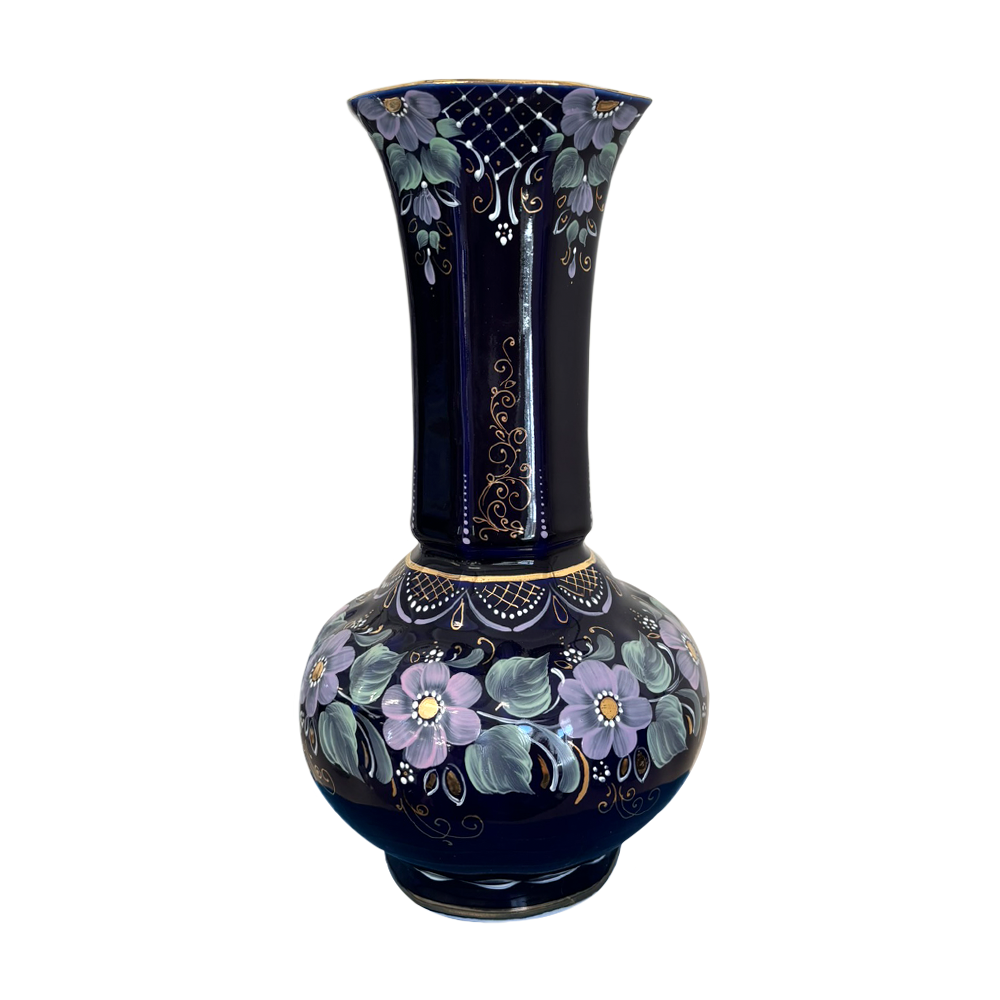 Ваза Абутилон в глухом кобальте с цветной росписью Гжельский фарфоровый завод