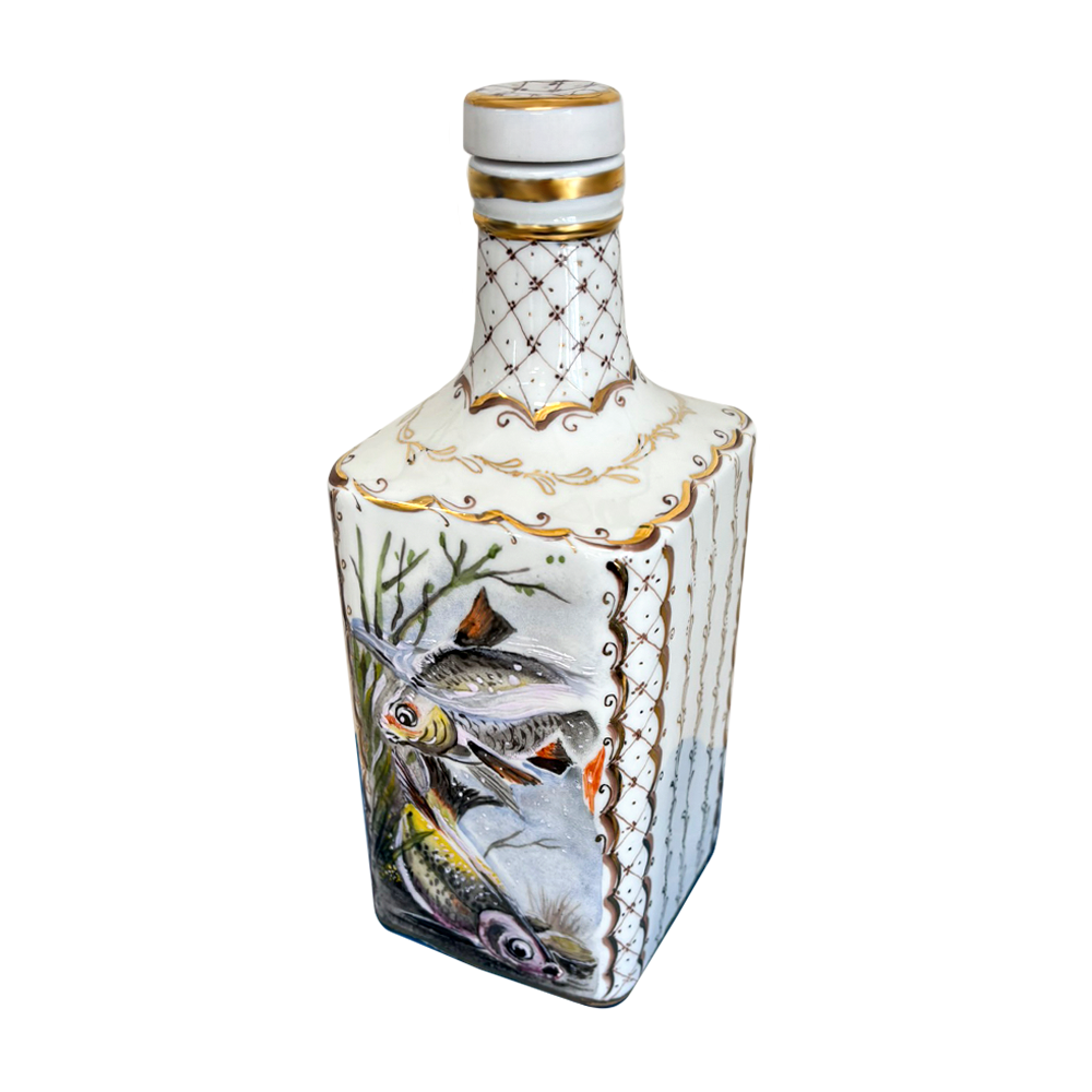 Штоф Классический в росписи Сорокиной с рыбами Гжельский фарфоровый завод