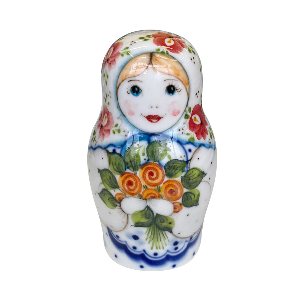 Матрёшка с букетом в росписи Жуковой Гжельский фарфоровый завод