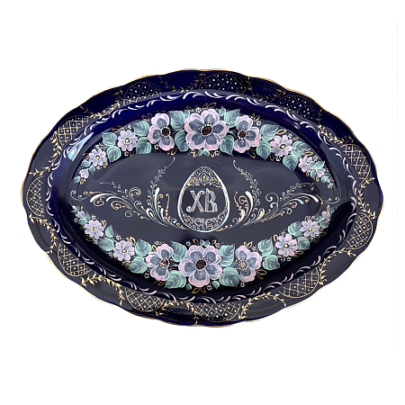 Блюдо овальное Лаванда большое к Пасхе Гжельский фарфоровый завод