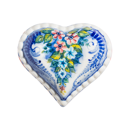Шкатулка Сердечко (подглазурные цветные краски, кобальт) Гжельский фарфоровый завод