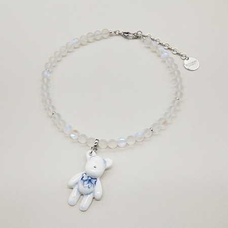 Кулон Мишка съемный роспись бантик со стеклом в платине из коллекции ГФЗ &amp; Buylerika Ceramic Гжельский фарфоровый завод