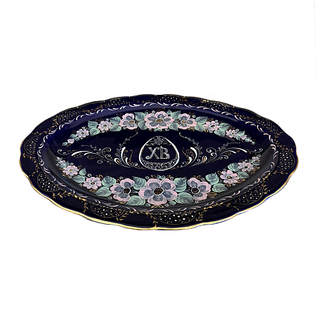 Блюдо овальное Лаванда большое к Пасхе Гжельский фарфоровый завод