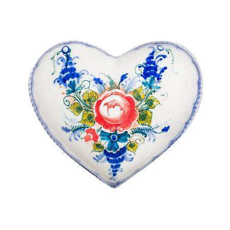 Шкатулка Сердце (подглазурные цветные краски, кобальт) Гжельский фарфоровый завод