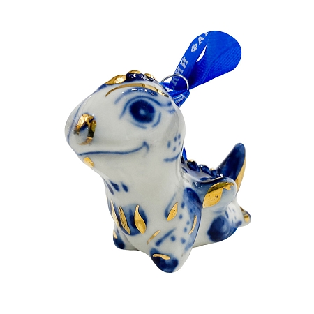 Елочная игрушка Дракончик мини с золотом Гжельский фарфоровый завод