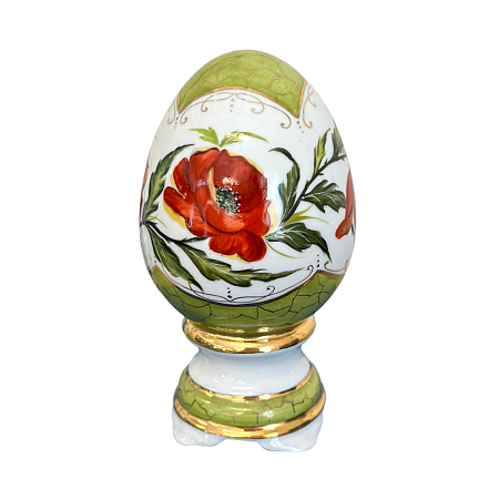 Яйцо малое Подарочное в росписи Устюхиной с маками Гжельский фарфоровый завод