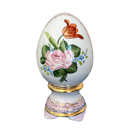 Яйцо малое Подарочное в росписи Устюхиной с букетами Гжельский фарфоровый завод