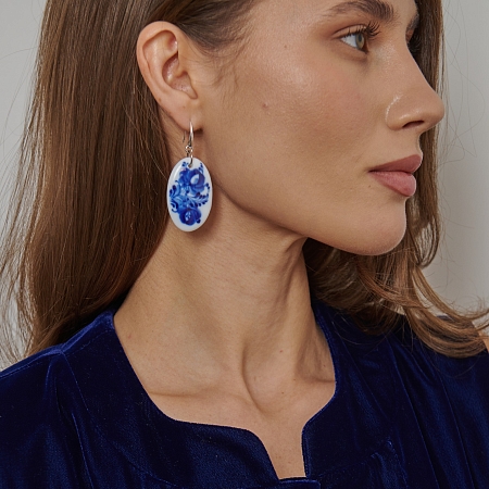 Серьги Овальные из коллекции ГФЗ &amp; Berta Muzis Гжельский фарфоровый завод