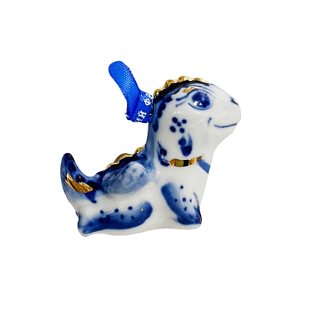 Елочная игрушка Дракончик мини с золотом Гжельский фарфоровый завод