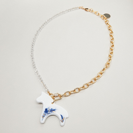 Кулон Коник роспись травы с хрустальным стеклом в золоте из коллекции ГФЗ &amp; Buylerika Ceramic Гжельский фарфоровый завод