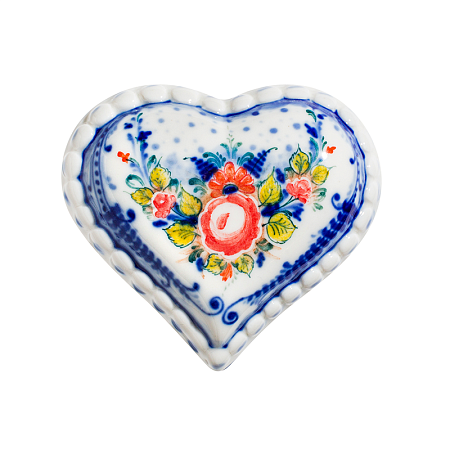 Шкатулка Сердечко (подглазурные цветные краски, кобальт) Гжельский фарфоровый завод
