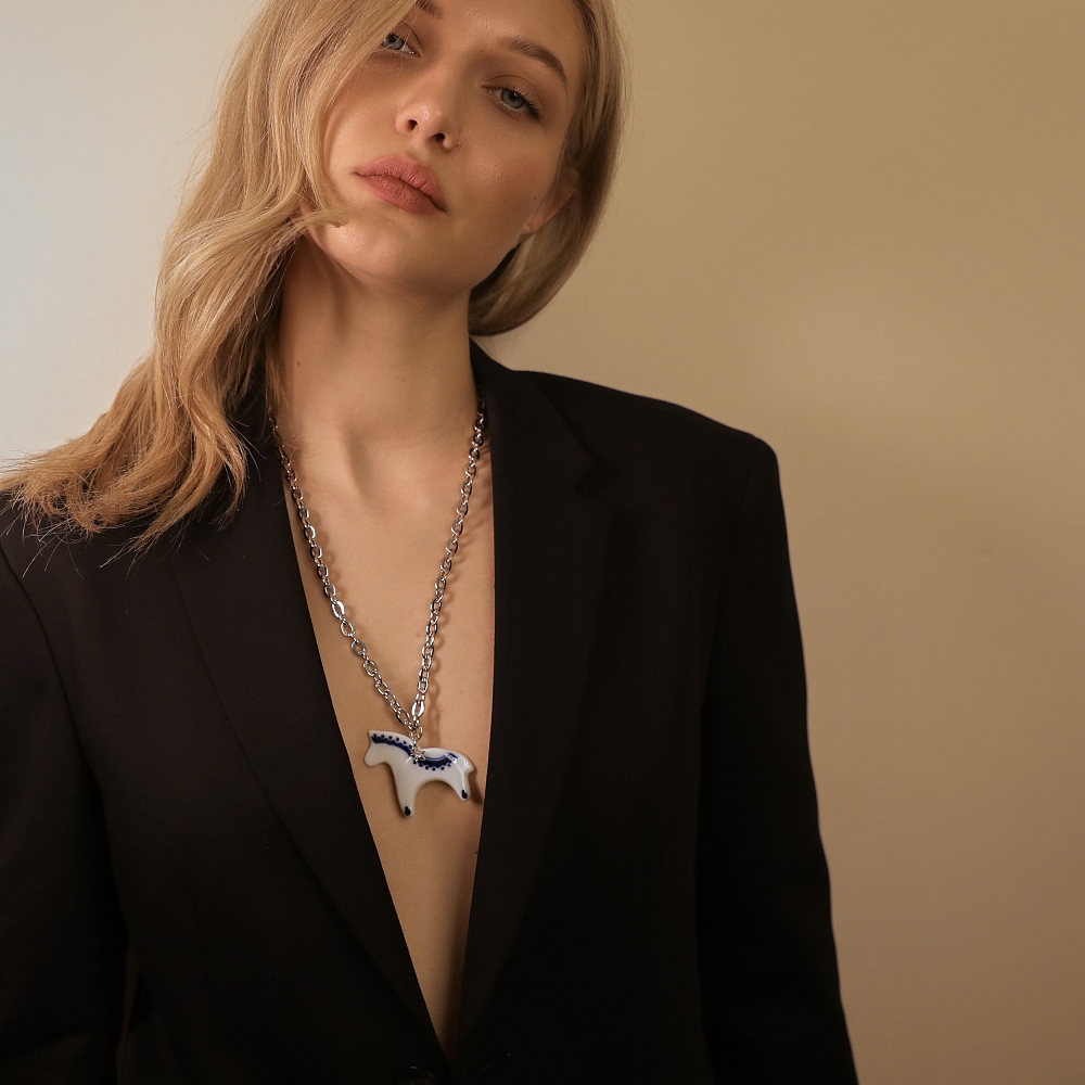 Кулон Коник роспись орнамент в платине из коллекции ГФЗ &amp;amp; Buylerika Ceramic Гжельский фарфоровый завод