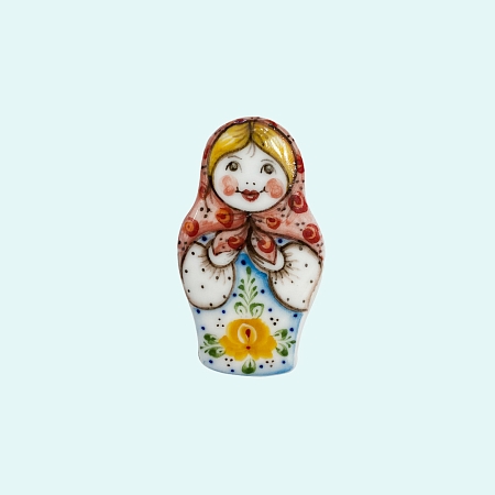 Брошь Матрёшка Гжельский фарфоровый завод